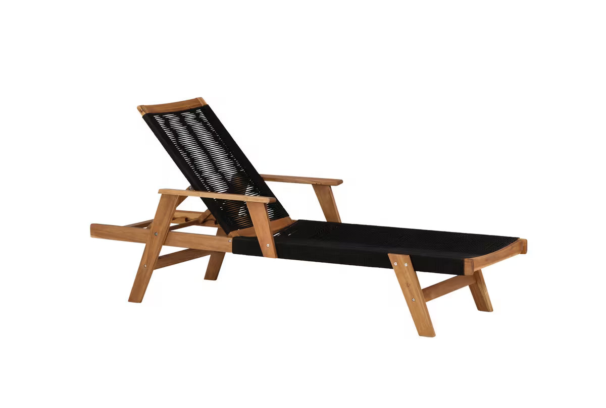 Acacia Wood Outdoor Sun Lounger | Rope Weave | 4-Position Reclining | Black
