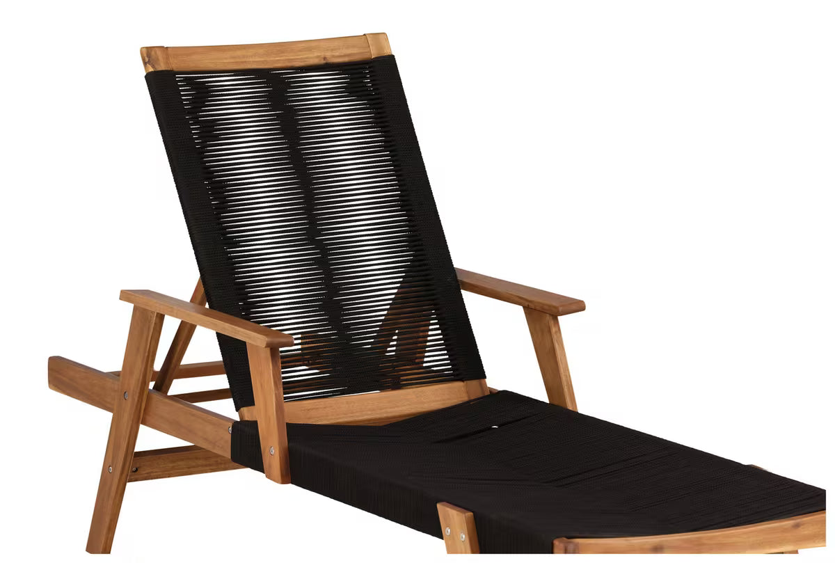 Acacia Wood Outdoor Sun Lounger | Rope Weave | 4-Position Reclining | Black