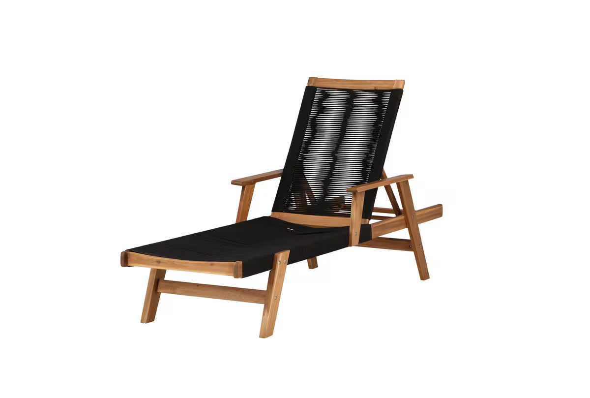 Acacia Wood Outdoor Sun Lounger | Rope Weave | 4-Position Reclining | Black