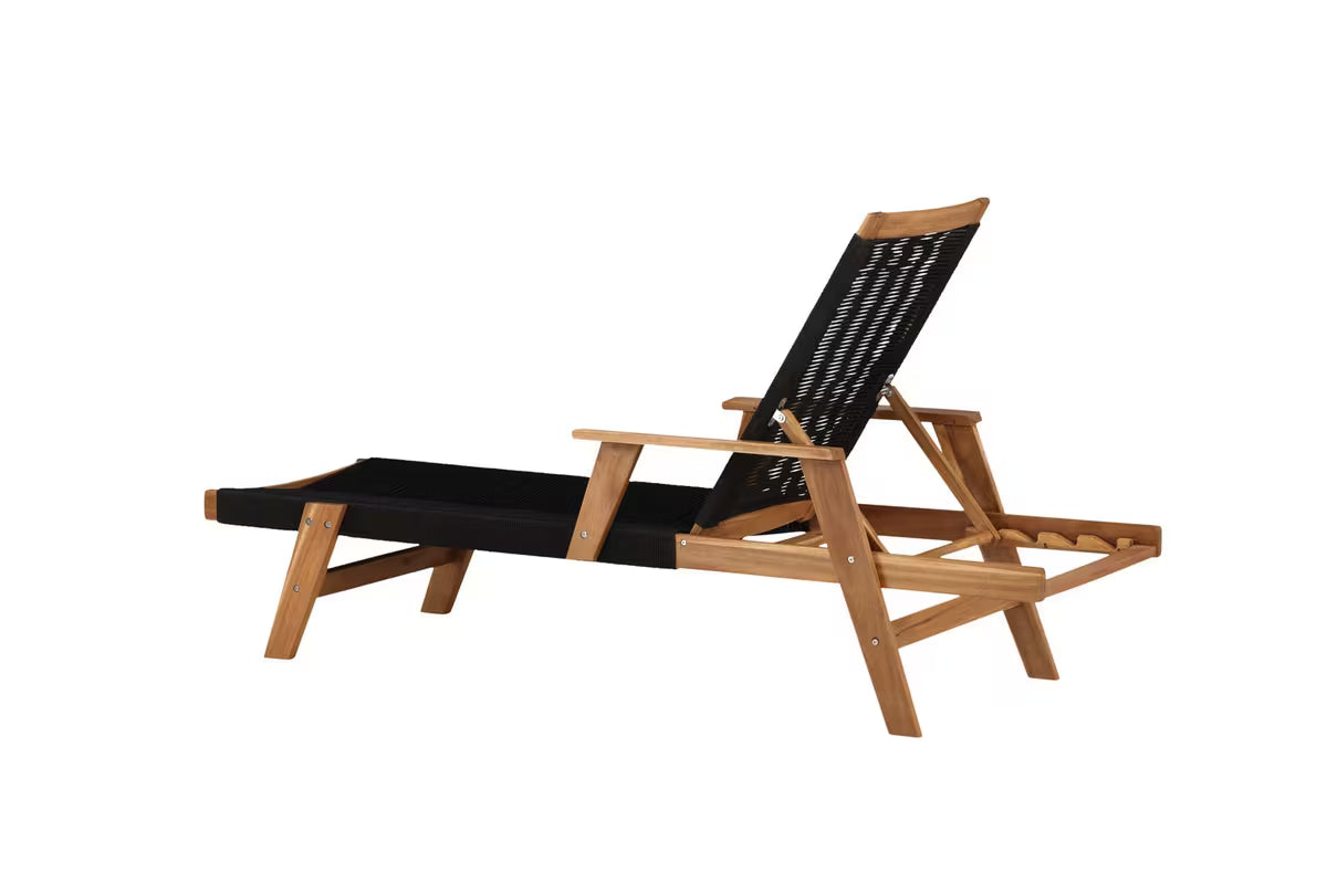 Acacia Wood Outdoor Sun Lounger | Rope Weave | 4-Position Reclining | Black