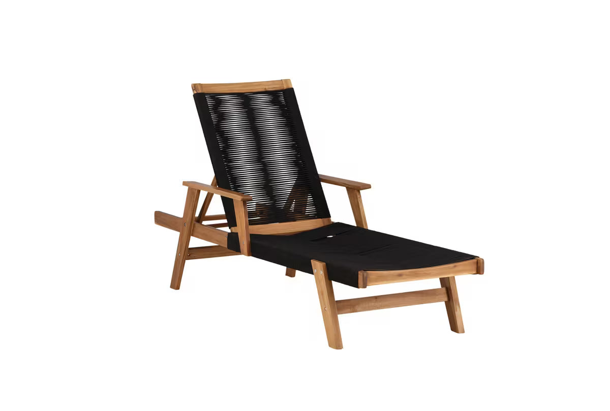 Acacia Wood Outdoor Sun Lounger | Rope Weave | 4-Position Reclining | Black