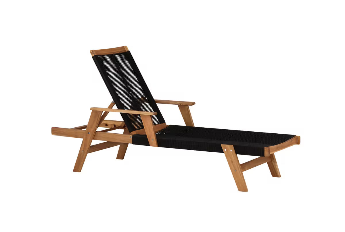 Acacia Wood Outdoor Sun Lounger | Rope Weave | 4-Position Reclining | Black