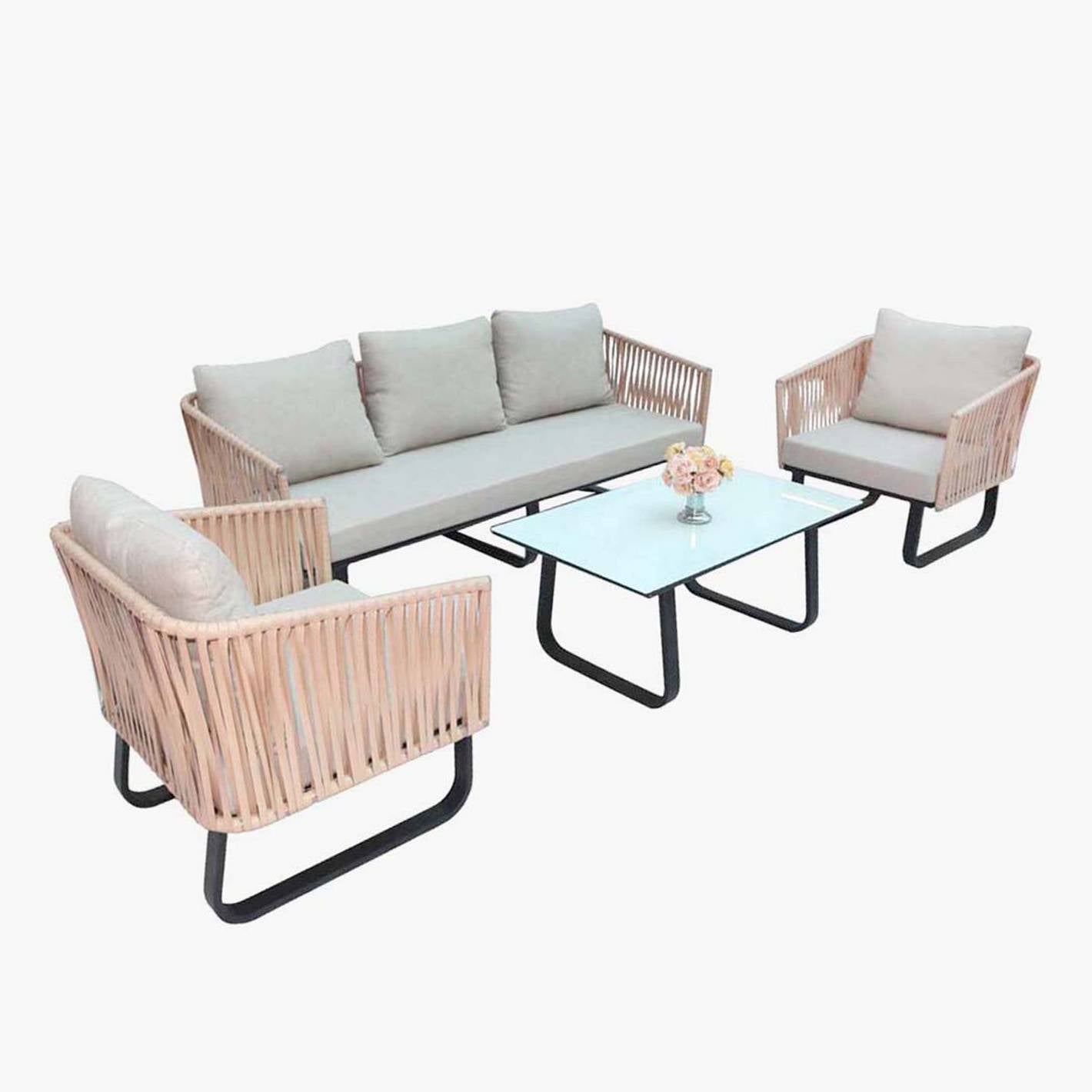 5-Seater Aluminium Woven Rope Outdoor Sofa Set with Coffee Table