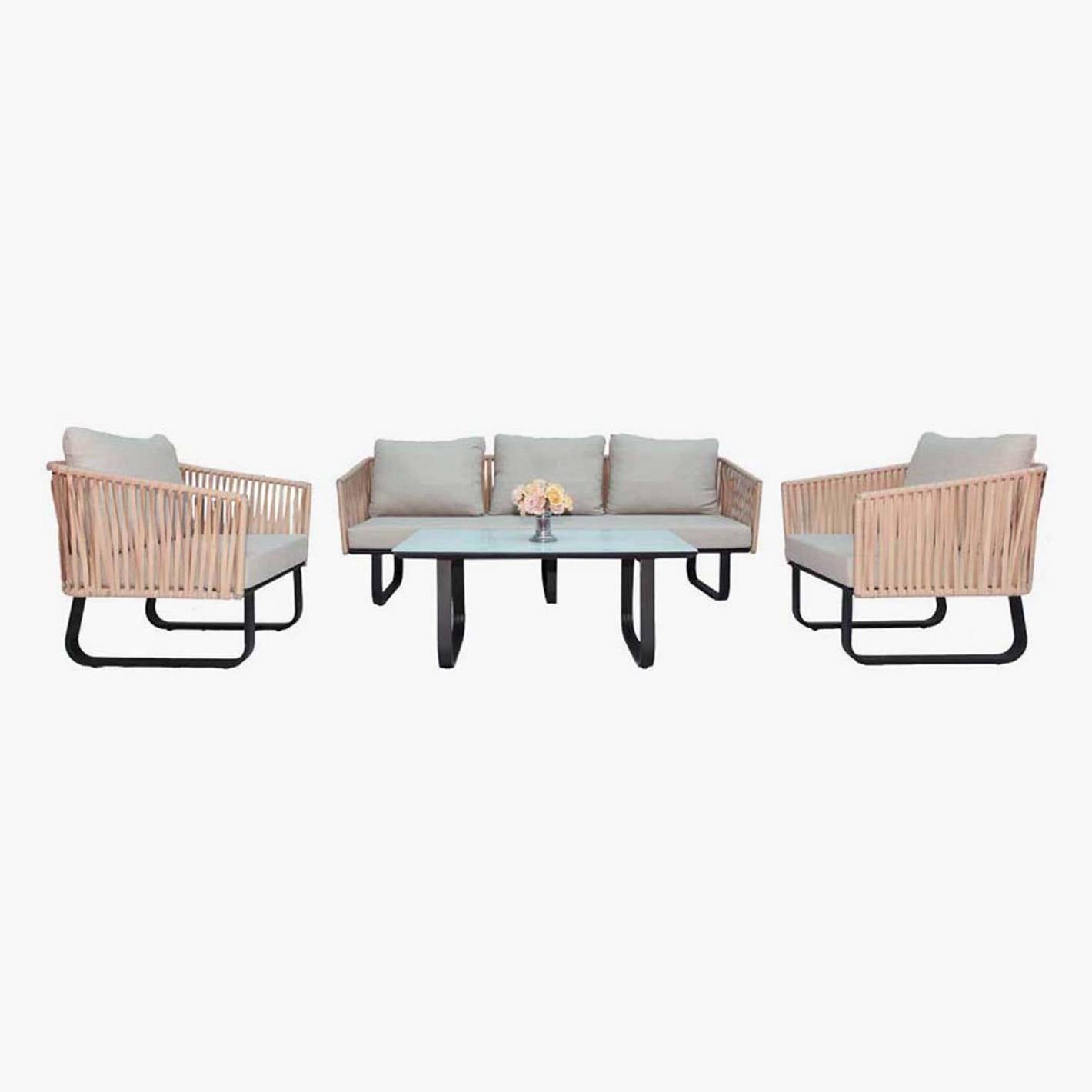 5-Seater Aluminium Woven Rope Outdoor Sofa Set with Coffee Table