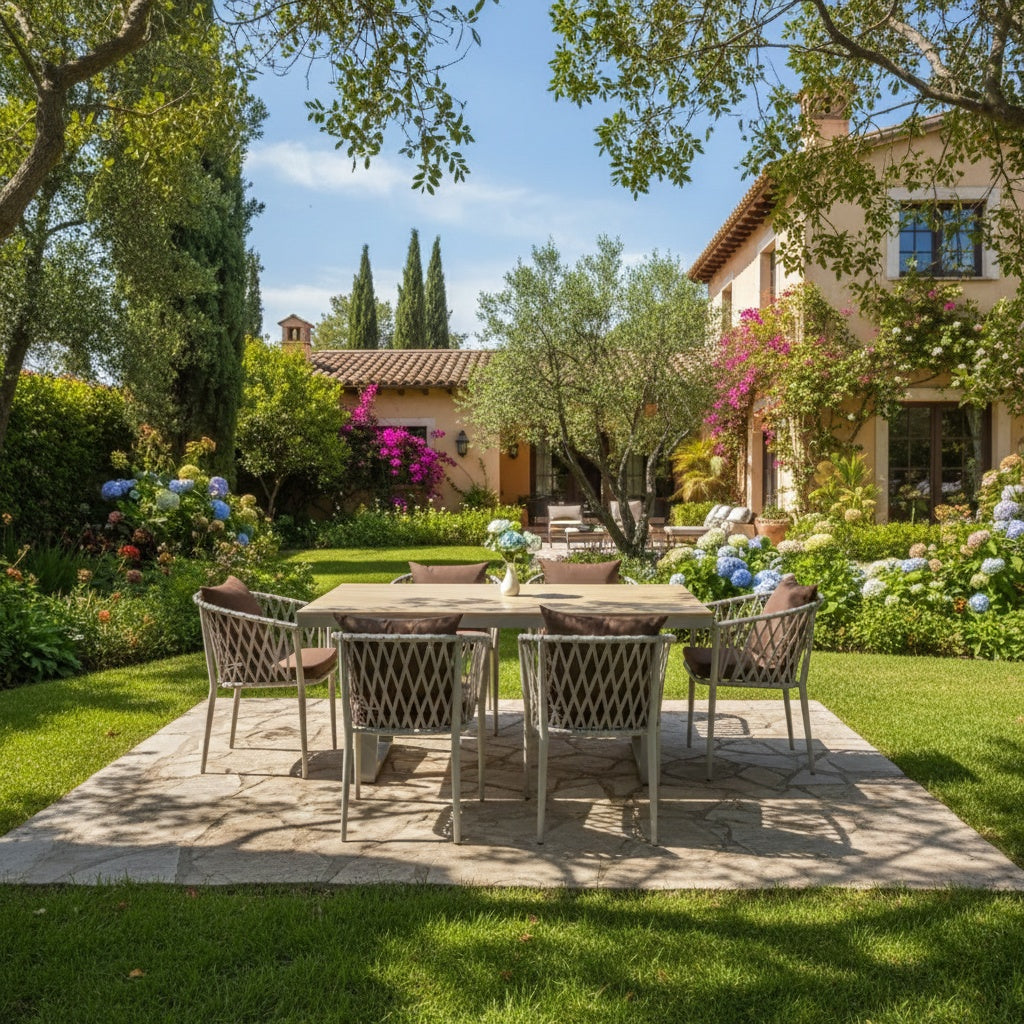 Modern Aluminum WPC Outdoor Dining Set with Cushioned Chairs – 6 Seater