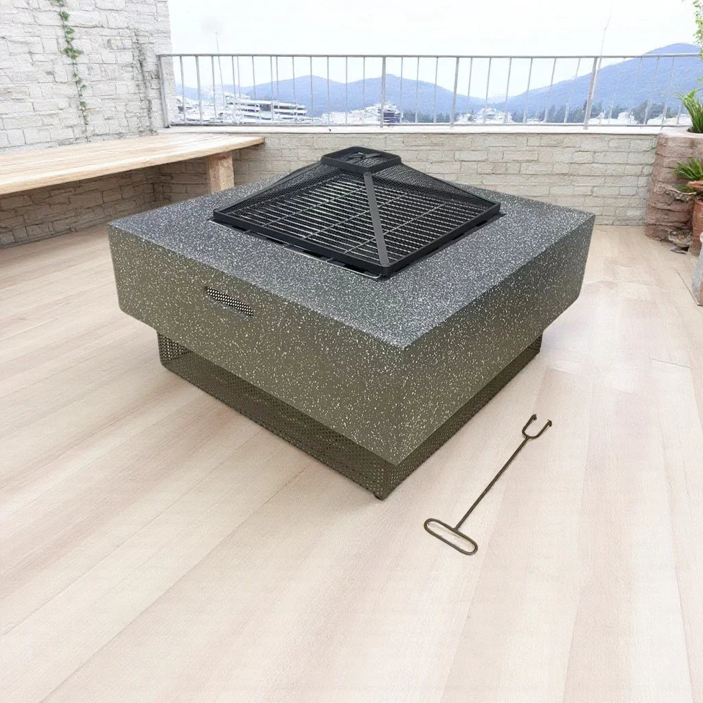 Portable Outdoor Fire Pit BBQ Grill Garden Stove Fireplace Square Shape