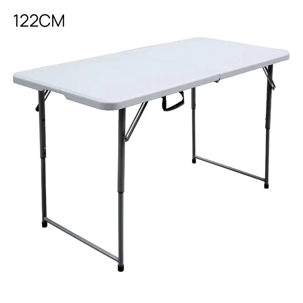 Folding Lightweight Trestle Outdoor Camping Table, Heavy Duty Plastic Outdoor Picnic Table, Folds in Half with Carry Handle, White