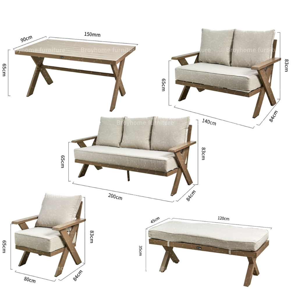 Casa Fiora 9-seater outdoor aluminum sofa set with plush cushions, weather-resistant design, ideal for outdoor patio or garden seating.