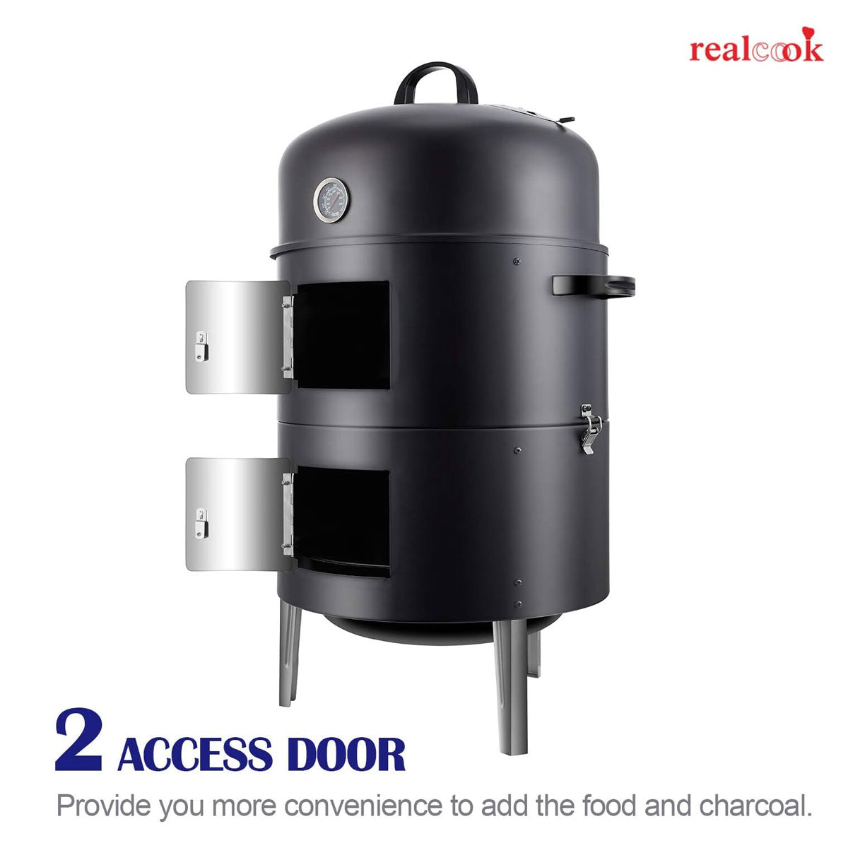 Realcook 17-Inch Vertical Charcoal Smoker | 453 sq in | Multi-Function BBQ