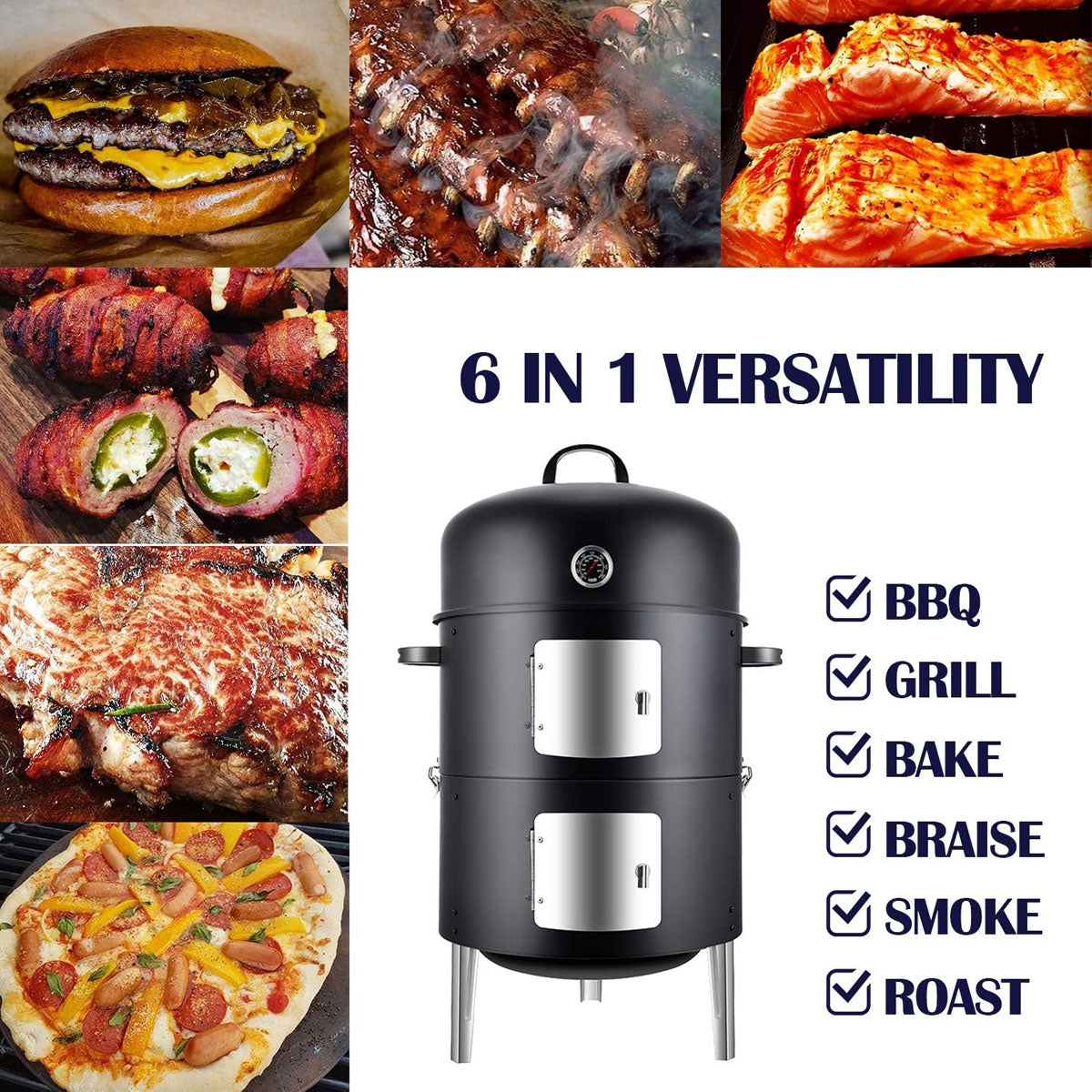Realcook 17-Inch Vertical Charcoal Smoker | 453 sq in | Multi-Function BBQ