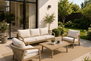 3-Seater Outdoor Sofa Set | Rope & Steel Frame with Cushions & Table | Natural
