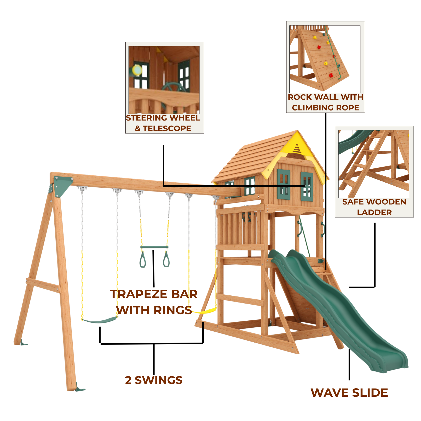Kiddoro Sunny Sling Swing Set for kids outdoor play, featuring a colorful sling swing and sturdy frame on a grassy yard.