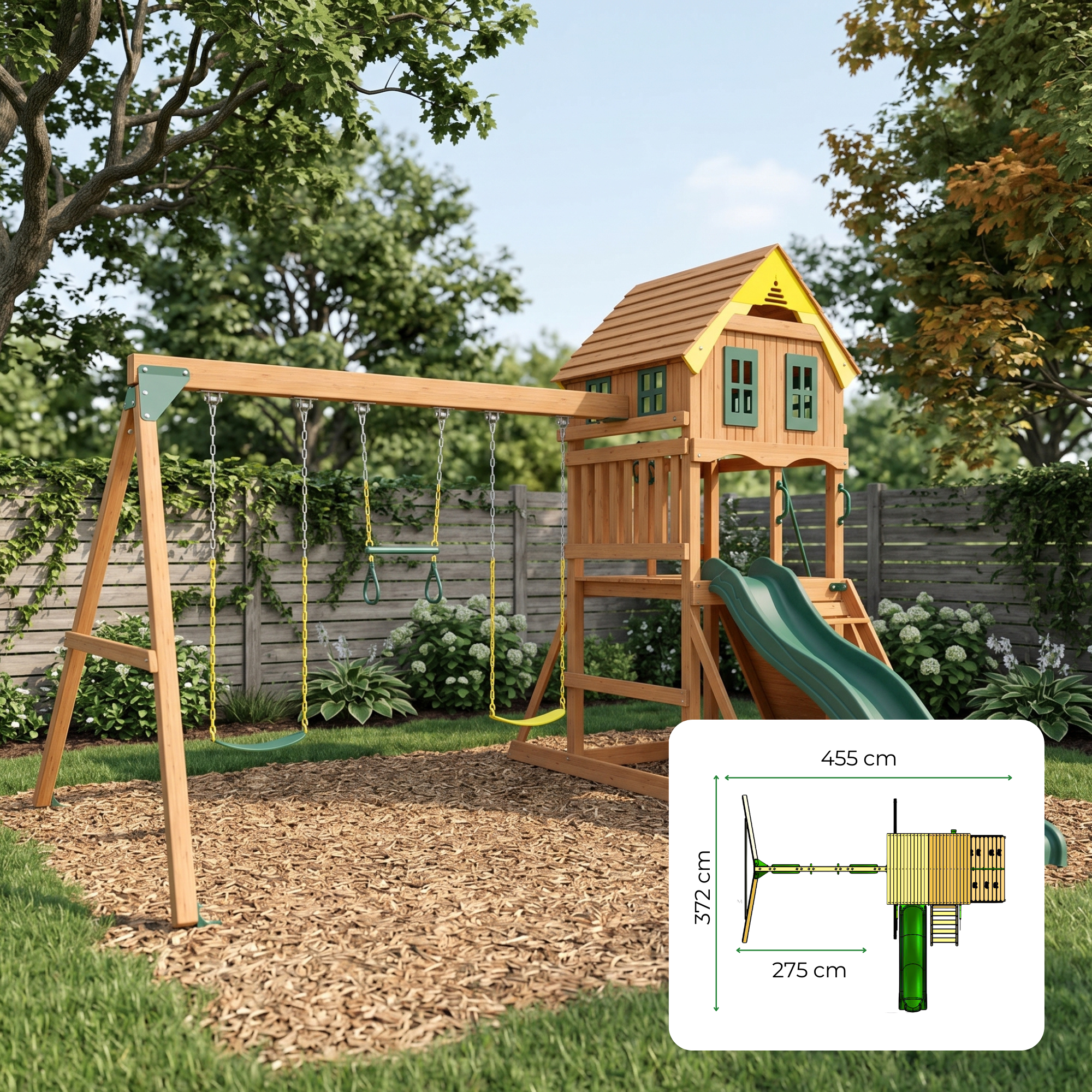 Kiddoro Sunny Sling Kids Outdoor Swing Set with colorful seats and sturdy frame for outdoor play and fun.
