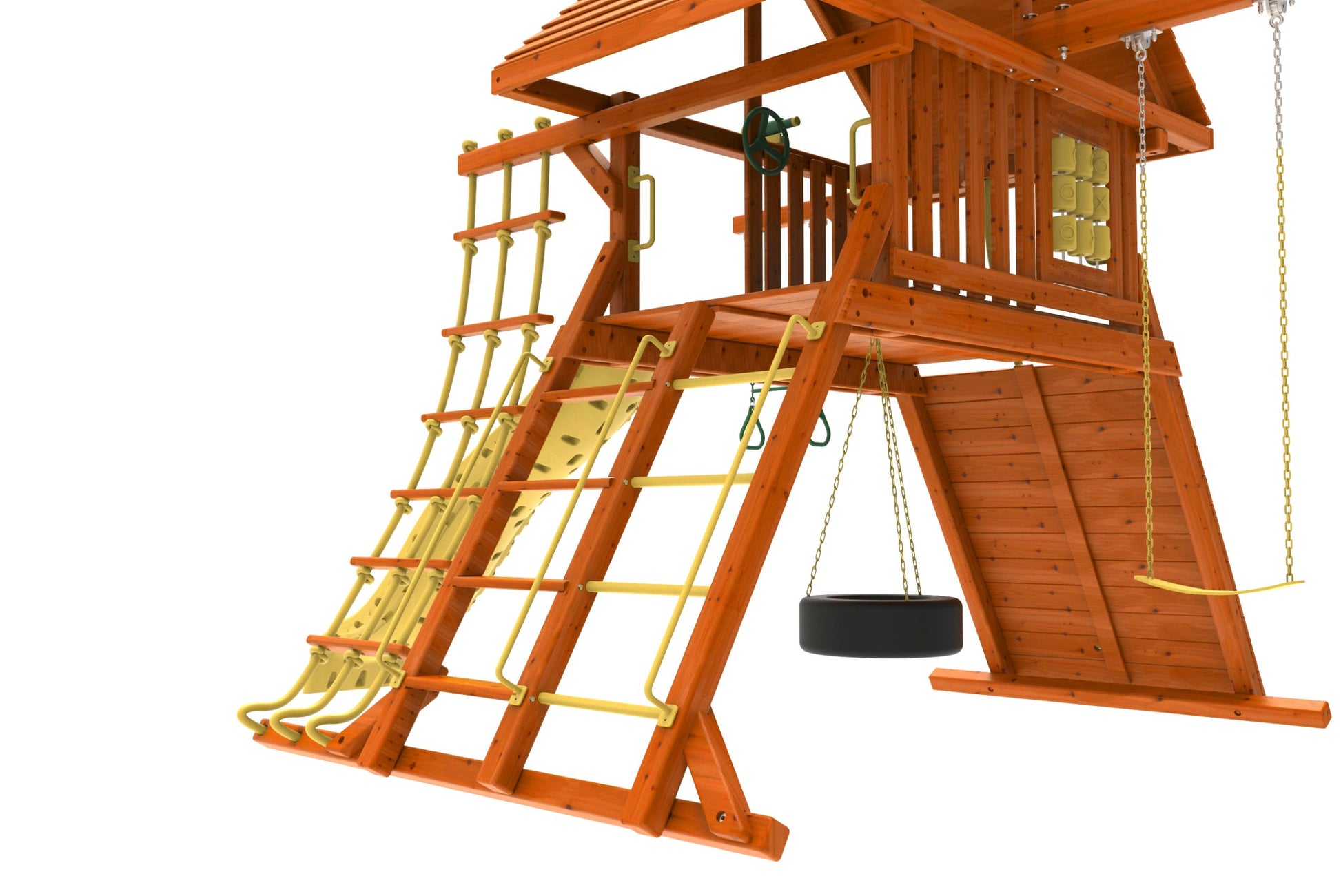 Kiddoro Discovery Den Swing Set for kids, outdoor playset with tire swing and climbing features, colorful and fun for children