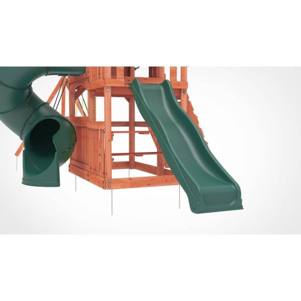 Kiddoro Little Heroes HQ outdoor swing set with a tube slide, colorful play structure for kids' outdoor fun and active play.