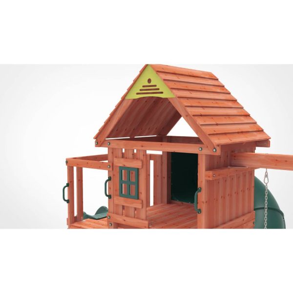 Kiddoro Little Heroes HQ outdoor swing set with colorful tube slide and climbing features for kids' outdoor play.