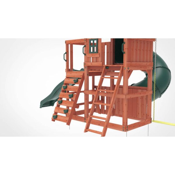 Kiddoro Little Heroes HQ outdoor swing set for kids with a tube slide, colorful playset for outdoor fun and active play