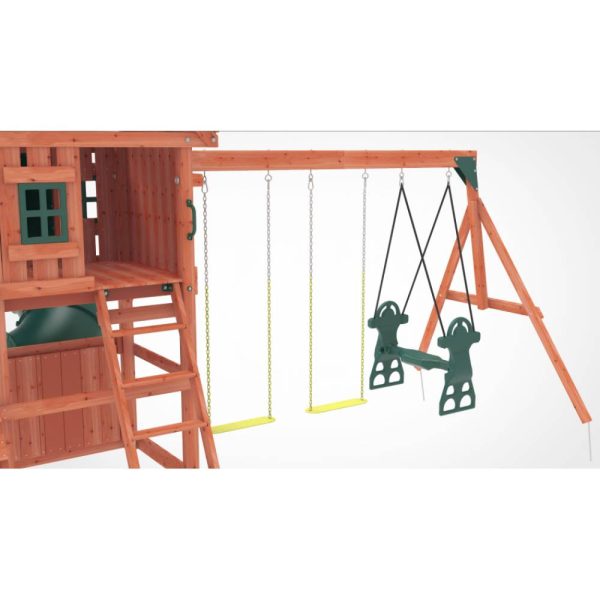 Kiddoro Little Heroes HQ Swing Set with tube slide, outdoor kids playset featuring climbing frame and colorful play areas