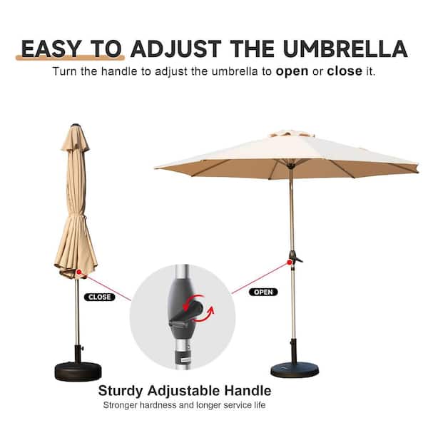 2.9m Round Outdoor Umbrella with Heavy Metal Base | Beige | Aluminium Pole
