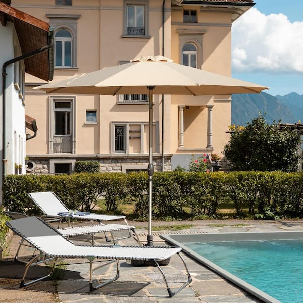 2.9m Round Outdoor Umbrella with Heavy Metal Base | Beige | Aluminium Pole