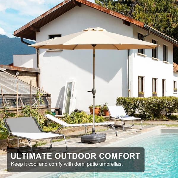 2.9m Round Outdoor Umbrella with Heavy Metal Base | Beige | Aluminium Pole