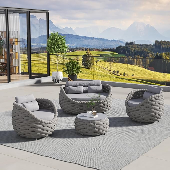 7 Seater Aluminium Rope Outdoor Sofa Set with Table | 1 to 7 Seater