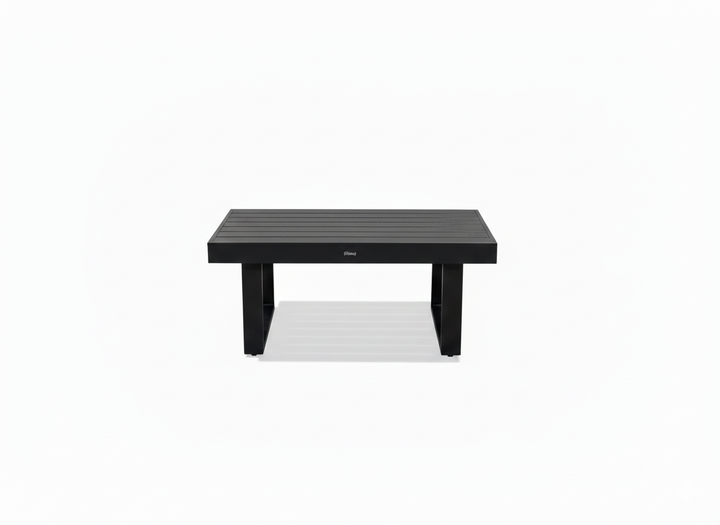 5-Piece Black Aluminium Outdoor Sofa Set | Dark Grey Cushions | Bench & Slatted Table