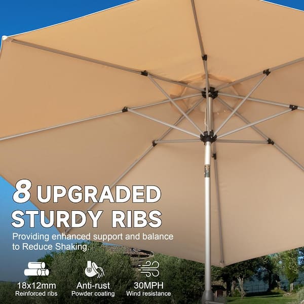 2.9m Round Outdoor Umbrella with Heavy Metal Base | Beige | Aluminium Pole