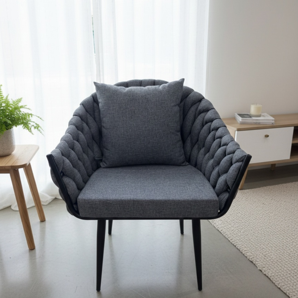 Modern Grey Braided Armchair