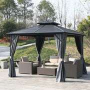 3x3m Double Roof Aluminum Gazebo Black - The Outdoor Furniture Market 