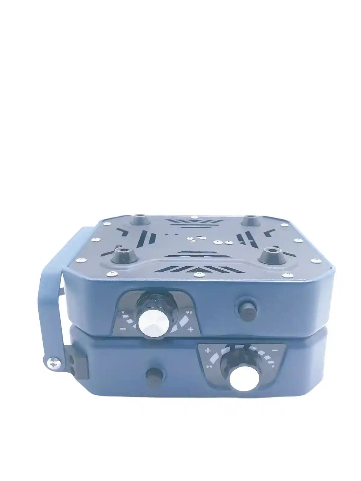portable foldable camping gas stove with two adjustable burners and grill, showcasing 16000 BTU power.