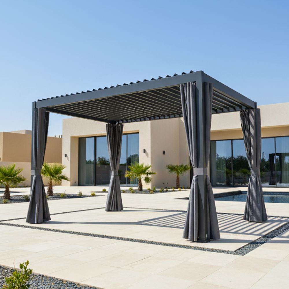Casa Fiora Modern Aluminum Frame Louver Pergola Tent 3x4M with Manual Opening Roof – Black