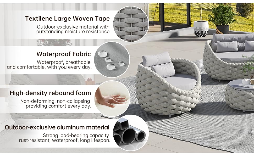 7 Seater Aluminium Rope Outdoor Sofa Set with Table | 1 to 7 Seater