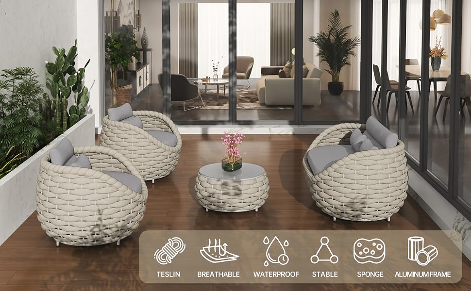 7 Seater Aluminium Rope Outdoor Sofa Set with Table | 1 to 7 Seater