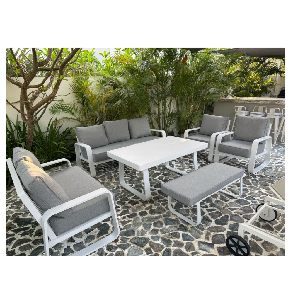 Modern 5-Piece White Aluminum Patio Set with Waterproof Cushions