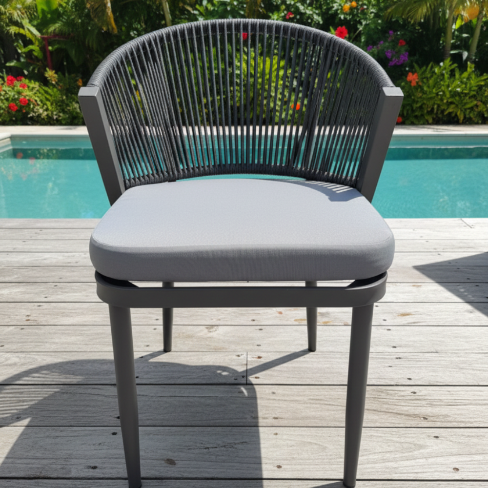 Modern Rope Outdoor Dining Chair – Aluminum Frame &amp; Weather-Resistant Cushion