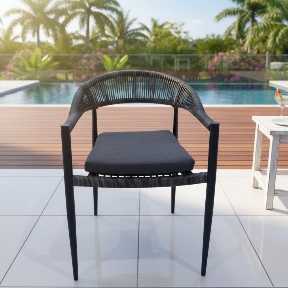 Modern Outdoor Rope Dining Chair – Aluminum Frame &amp; Weather-Resistant Cushion