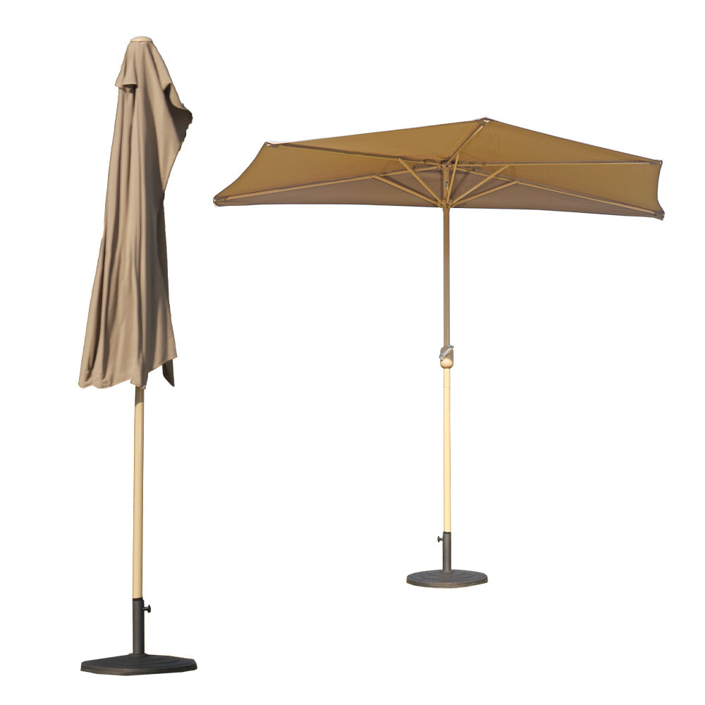 Half Wall Umbrella with Base & Tassels | 270cm | Cream & Khaki