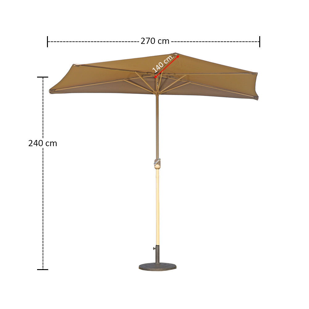 Half Wall Umbrella with Base & Tassels | 270cm | Cream & Khaki