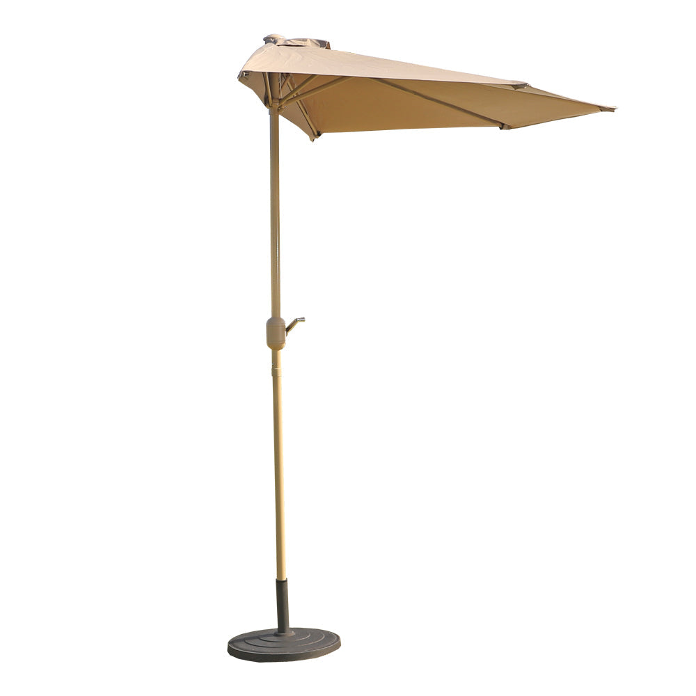 Half Wall Umbrella with Base & Tassels | 270cm | Cream & Khaki