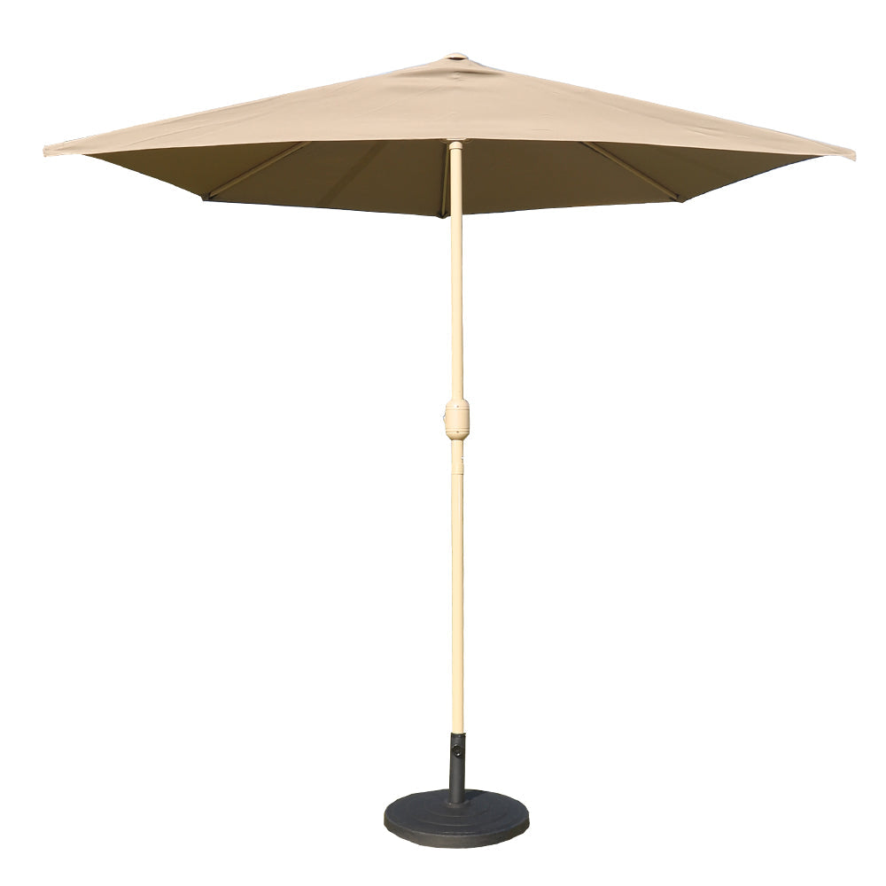 Half Wall Umbrella with Base & Tassels | 270cm | Cream & Khaki