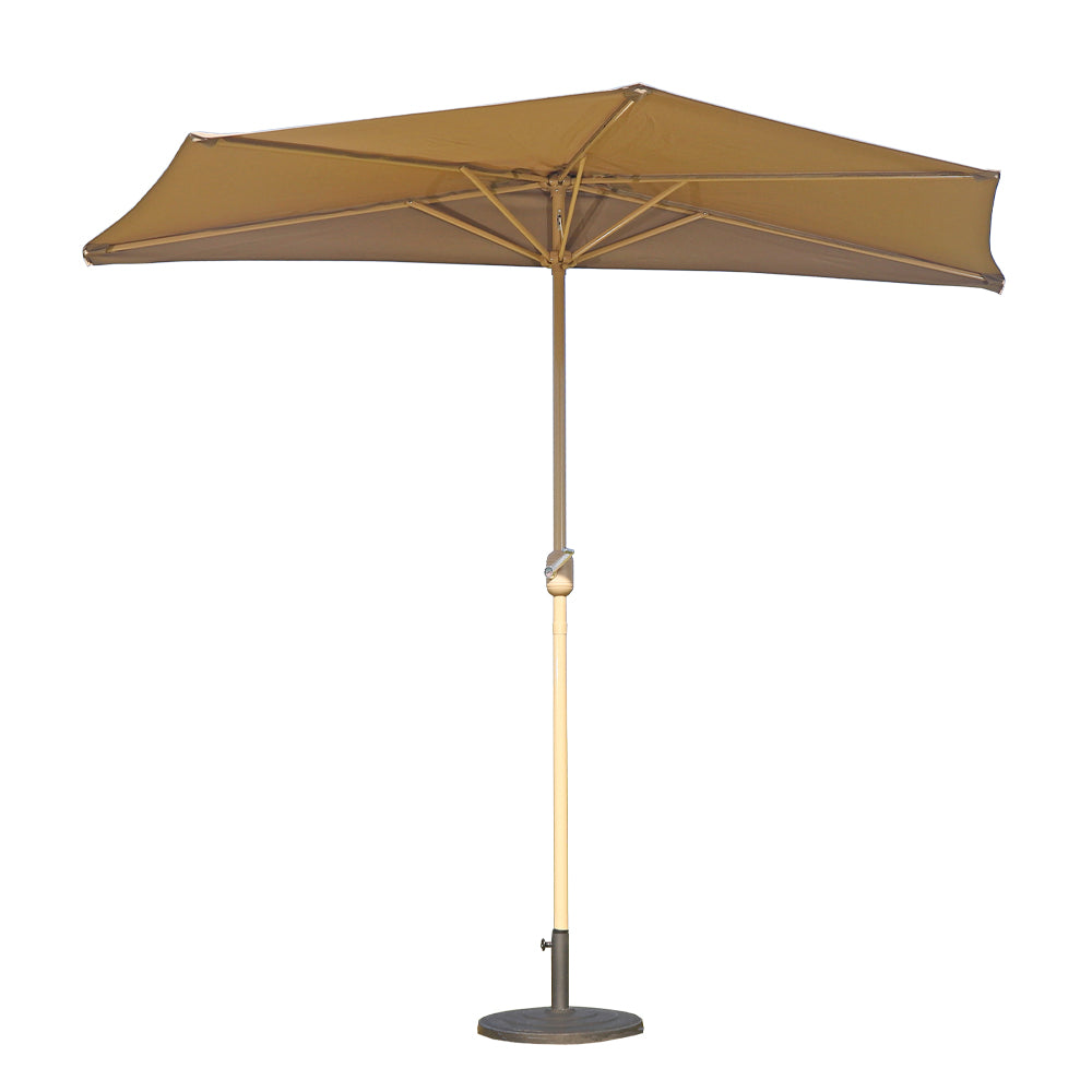 Half Wall Umbrella with Base & Tassels | 270cm | Cream & Khaki