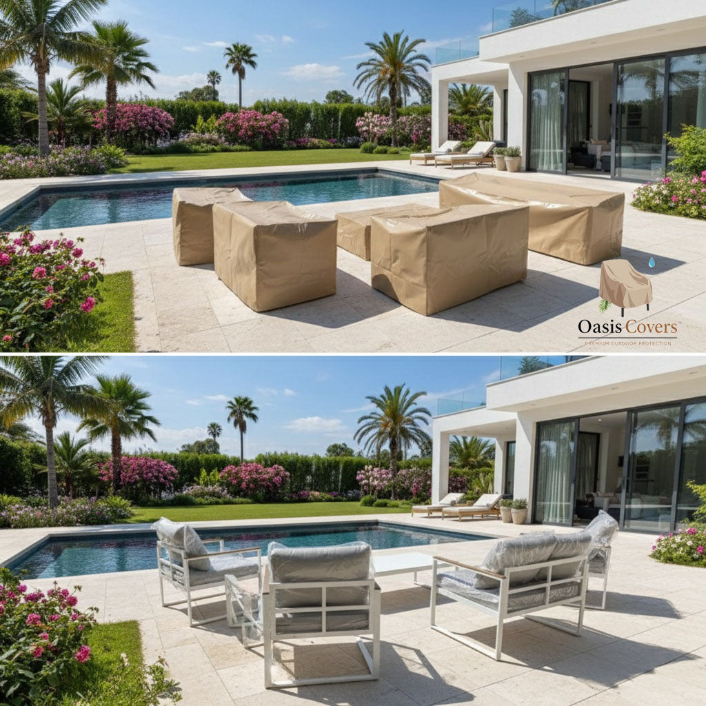 Portable Casa Fiora folding camping table with a carry handle, set up in an outdoor setting.