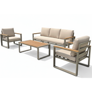 Casafiora 5-seater modern outdoor sofa set with WPC-top coffee table in a stylish patio setting.