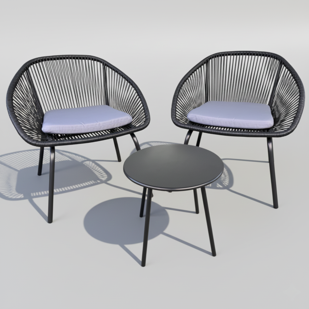 Casa Fiora rope balcony chair and table set featuring a stylish design, perfect for outdoor relaxation.
