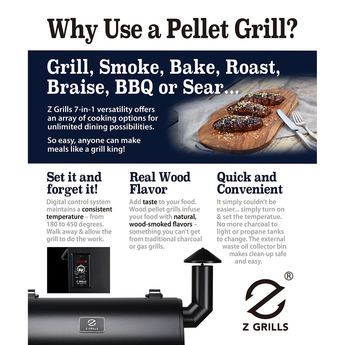 ZGRILLS Wood Pellet BBQ Grill with Cover | Digital Controller | 10.7 kg Hopper